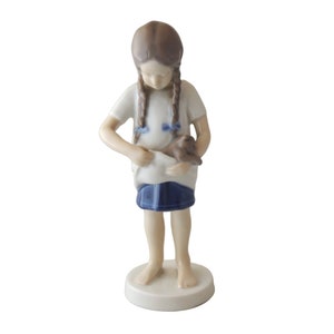 Vintage B&G Denmark, Porcelain Figurine 1779, Little Mother, Girl with Cat