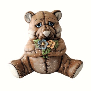 Vintage Large Hand Painted, 1980s Ceramic Teddy Bear Figurine