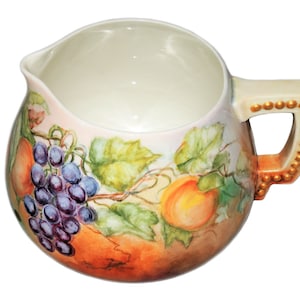 Antique Victorian Porcelain, Hand Painted Cider Pitcher or Lemonade Jug
