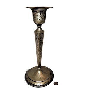 Vintage Homan Plate on Nickel Silver Tall Candleholder #0747