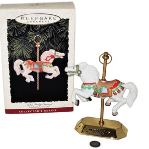 Vintage 1993 Hallmark Christmas Keepsake Ornament, Tobin Fraley Carousel, Collector&#39;s Series 2 with Display Stand