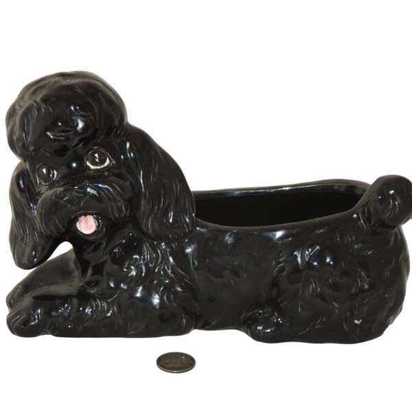 Vintage E O Brody, Ceramic Black Poodle Dog Planter No A671