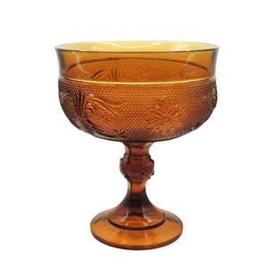 Vintage Amber Indiana Glass, Tiara Pedestal Compote with Original Foil Label