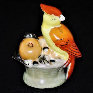 Vintage Ceramic Lusterware Parrot, Made in Japan Flower Frog