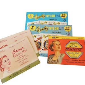 Vintage Collection of Five Nylon Mesh Hair Nets, in Original Packages