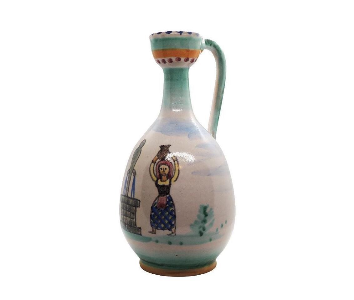 イタリア製 V Pinto Vietri　美しい花柄の陶器双耳壺 Vintage VINCENZO PINTO for VIETRI Double Handled Handpainted
