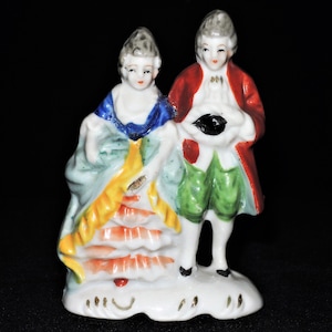 Vintage Occupied Japan Colonial Couple Figurine with Gold Trim