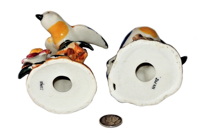 Hand Painted Pair of Ceramic Birds Vintage Mid Century Made in Japan