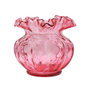 Vintage Fenton Cranberry Glass, Ruffled Edge Rose Bowl