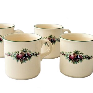 Vintage Pfaltzgraff Holly Joy, Set of 4 Christmas Ceramic Mugs