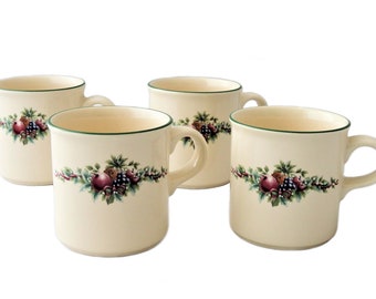 Vintage Pfaltzgraff Holly Joy, Set of 4 Christmas Ceramic Mugs