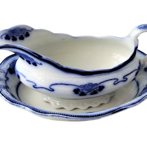 Antique Grindley Flow Blue, Lorne, Gravy Boat and Underplate