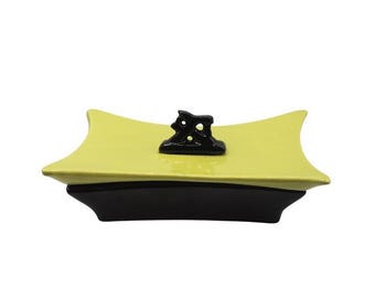 Vintage Mid Century Modern, L & F Ceramics of California, in Chartreuse and Black