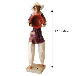 Vintage Large 15&quot; Wire Paper Mache, Man with Bowl Figure, Made in Mexico