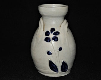 Colonial Williamsburg Jug, Salt Glazed Pottery with Cobalt Blue Flower