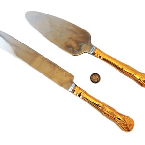 Vintage Hallmark Cake Serving Set with Gold Handles