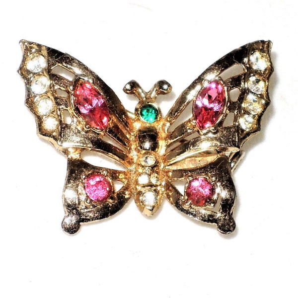 Vintage Petite Rhinestone Butterfly Brooch with Gift Box Included