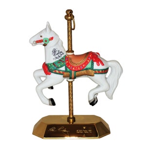 Vintage 1994 Hallmark Christmas Carousel Keepsake Ornament, Collector&#39;s Series with Display Stand, Signed by Tobin Fraley