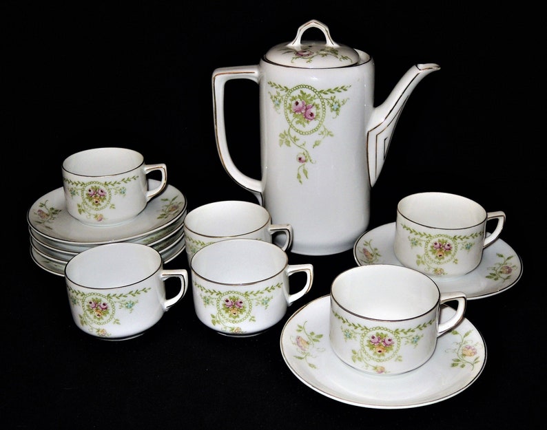Antique Z.S. and Co. Bavaria, Hand Painted Porcelain, Demitasse shops Coffee Set