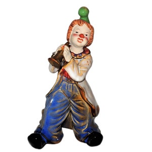 Vintage Ceramic Musical Clown, Hand Painted Figurine