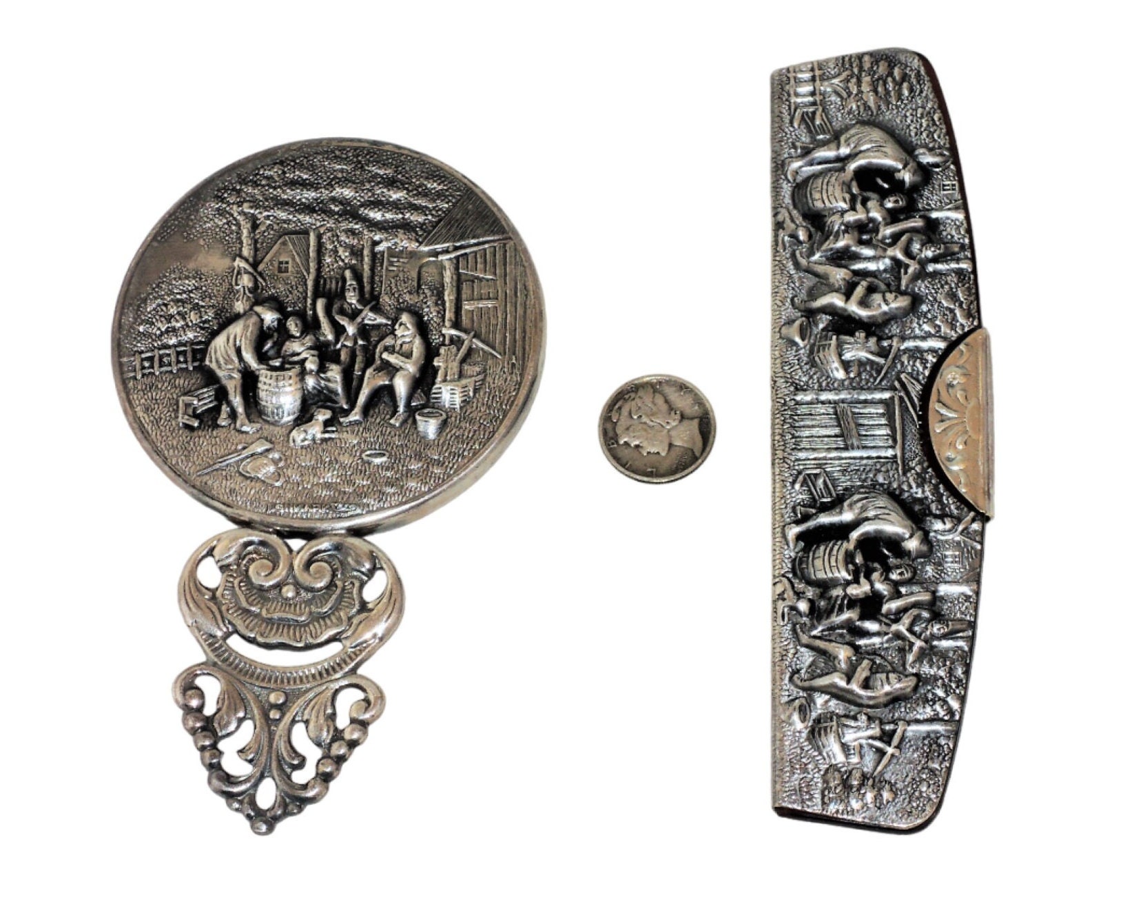 Antique Denmark Purse Mirror Set And A Initialed Mirror Denmark Hand Mirror - Etsy main image 4