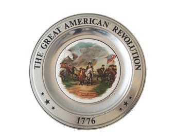 Vintage American Revolution Pewter Ceramic Plate, Surrender of Cornwallis 1776