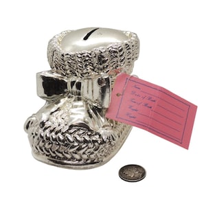 Vintage NOS Silver Plate, Baby Shoe Bank in Original Box, Eales 9515