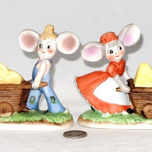 Vintage Lefton Porcelain Anthropomorphic Mice Figurines, Set of Two