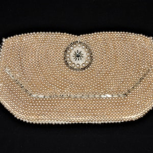 Vintage 1950s Faux Pearl Beaded Clutch Purse, Made in Japan