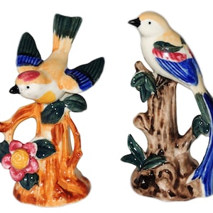 Vintage Mid Century, Hand Painted Pair of Ceramic Birds, Made in Japan