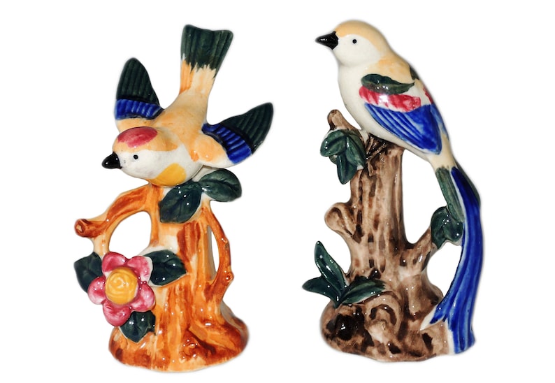 Hand Painted Pair of Ceramic Birds Vintage Mid Century Made in Japan