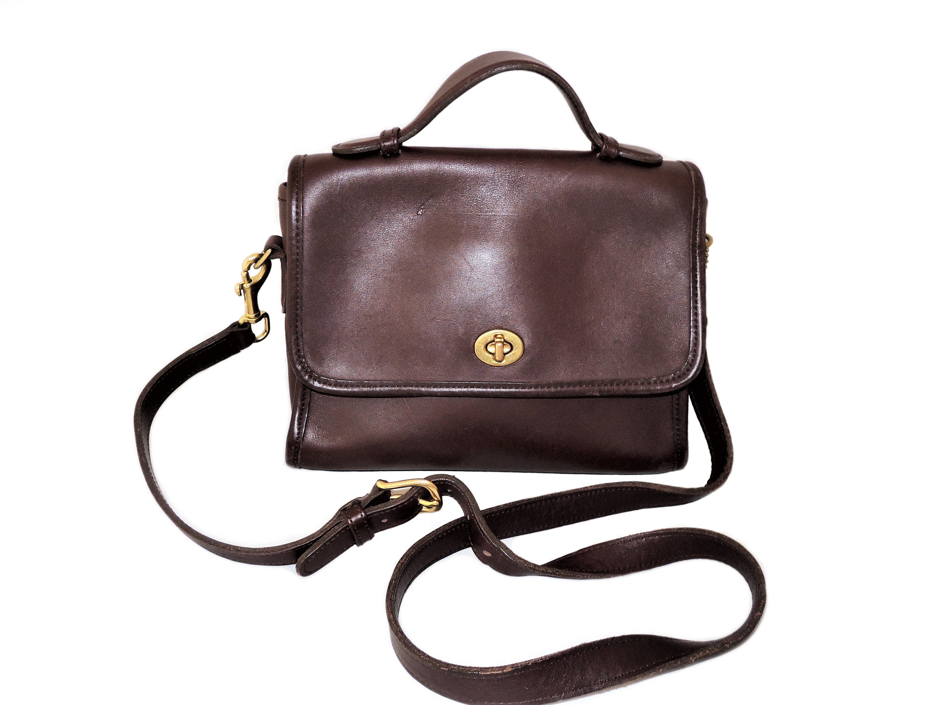 Vintage Coach Court 9870 Brown Leather Crossbody Bag with Top