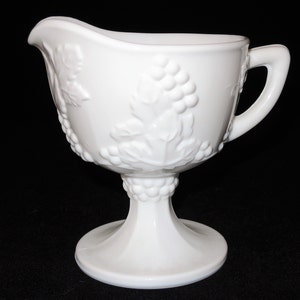 Vintage Indiana Glass, Milk Glass Creamer, Harvest Grape Pattern