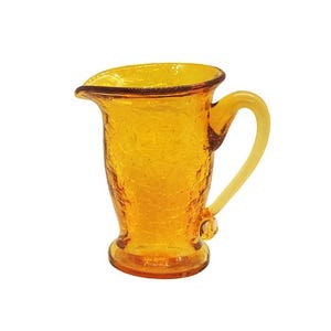 Vintage Hand Blown Small Amber Crackle Glass Pitcher