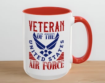 United States Air Force Veteran Mug | Accent Red or Blue Coffee Cup