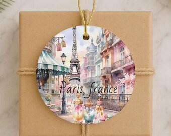 Parisian Cafe Watercolor Ornament, Paris Ceramic Gift, France Keepsake