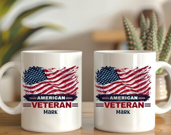 American Veteran Flag Heart Mug | Patriotic Veteran Coffee Cup l Veterans Day Gift