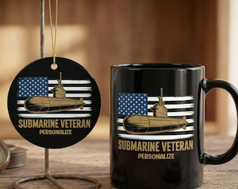 Submarine Veteran Ceramic Ornaments, Double-Sided Black Military Decor, Personalized Gift