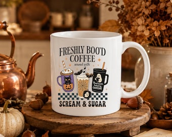 Halloween Coffee Mug,  Freshly Boo Coffee, Spooky Season Ghost Cup 11oz
