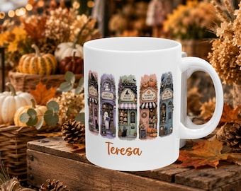 Whimsical Cottage Shop Row Mug | Ceramic Mug
