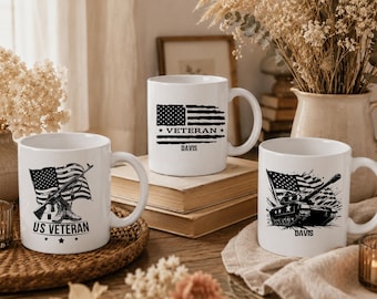 Personalized Military Mug, Veterans Day Gift, 11 or 15 oz Coffee Cup