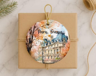 Fall Paris Ornament, France Travel Keepsake, Personalized Christmas Gift