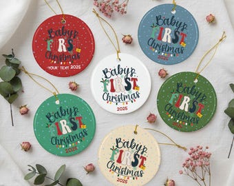 Babys First Christmas Ornament, Personalized Ceramic Name Year Keepsake