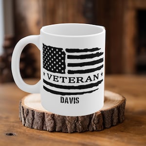 Veterans Coffee Mug, American Flag Design, Military Gift For Any Branch, Military Retirement, Personalized Coffee Mug, Proud Veteran Gift
