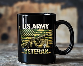 Us Army Rifle Black Coffee Mug l Veteran Flag Ceramic Cup