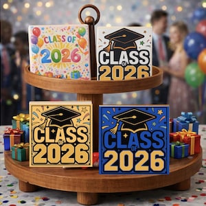 2026 Graduation Tiered Tray Decor, Level Up Mini Signs Set