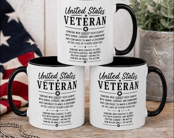 Veteran Accent Mug, Personalized Military Gift, 11oz 15oz Colorful Patriotic Coffee Cup