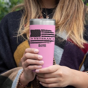 Patriotic Veteran Insulated Tumbler, 20oz Travel Mug, Personalized Coffee Cup, Military Gift, 4th of July, Veteran Appreciation Tumbler