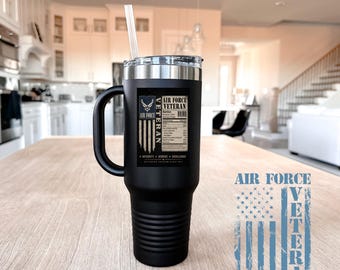 Air Force Veteran 40oz Tumbler with Handle, Insulated Travel Mug