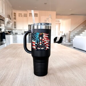 Firefighter Travel Tumbler, Father&#39;s Day Gift, Thirst Quencher, Patriotic Firemen Mug Stanley Dupe, 40oz Fire Fighter Dad, Customize Gift